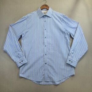 Next Men's Tailored Fit Long Sleeve‎ Button Up Blue Striped Dress Shirt Size 16